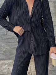 Inrosy ensemble tailleur pantalon larges jambes évasé fluide plissé boutonnage col revers femme mode ample décontracté 2 pièces