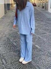 Inrosy ensemble tailleur pantalon larges jambes évasé fluide plissé boutonnage col revers femme mode ample décontracté 2 pièces