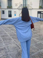 Inrosy ensemble tailleur pantalon larges jambes évasé fluide plissé boutonnage col revers femme mode ample décontracté 2 pièces