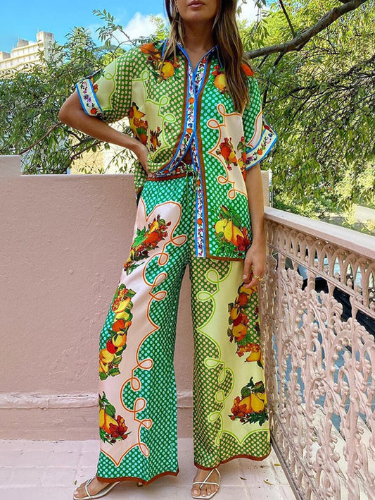 Inrosy ensemble tailleur pantalon imprimé à fleurie manches courtes femme hawaienne décontracté vintage 2 pièces