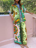 Inrosy ensemble tailleur pantalon imprimé à fleurie manches courtes femme hawaienne décontracté vintage 2 pièces