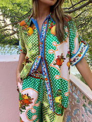 Inrosy ensemble tailleur pantalon imprimé à fleurie manches courtes femme hawaienne décontracté vintage 2 pièces