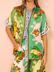 Inrosy ensemble tailleur pantalon imprimé à fleurie manches courtes femme hawaienne décontracté vintage 2 pièces