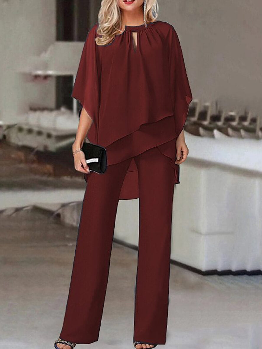Inrosy ensembles deux pièces col rond manches chauve souris hauts irrégulière droit pantalon femme lâche décontracté de mariage