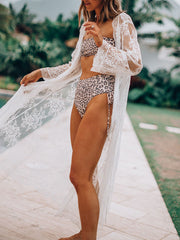 Inrosy couvre-maillot transparent dentelle ceinture manches trompette longues femme décontracté maillots de bain