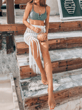 Inrosy couvre-maillot jupe moulante irrégulière fendu frange ceinture coulisse taille femme décontracté plage