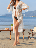 Inrosy couvre-maillot transparent dentelle noeud papillon brodée manches courtes femme décontracté plage