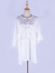 Inrosy couvre-maillot dentelle mousseline v-cou décolleté plongeant manches évasées manches longues femme lâche oversized mini robe