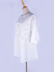 Inrosy couvre-maillot dentelle mousseline v-cou décolleté plongeant manches évasées manches longues femme lâche oversized mini robe