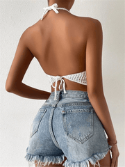Inrosy débardeur noeud papillon dos nu licou sans manches femme bohème mode