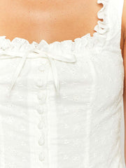 Inrosy débardeur broderie anglaise noeud papillon boutonnage bretelle sans manches femme bohème décontracté doux hauts