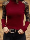 Inrosy hauts blouse dentelle col montant manches raglan manches longues femme élégant mode décontracté automne