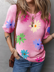 Inrosy hauts t-shirt imprimé motif marguerite col rond manches courtes femme simple décontracté mode doux casual été
