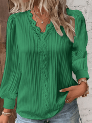 Inrosy chemise dentelle v-cou manches bishop manches longues femme casual bohème décontracté blouse hauts