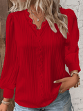 Inrosy chemise dentelle v-cou manches bishop manches longues femme casual bohème décontracté blouse hauts