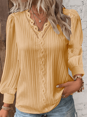 Inrosy chemise dentelle v-cou manches bishop manches longues femme casual bohème décontracté blouse hauts
