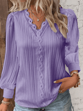 Inrosy chemise dentelle v-cou manches bishop manches longues femme casual bohème décontracté blouse hauts