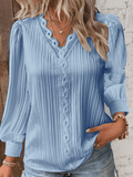 Inrosy chemise dentelle v-cou manches bishop manches longues femme casual bohème décontracté blouse hauts