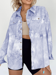 Inrosy veste en jean tie and dye boutonnage poches col chemise manches longues femme casual oversized décontracté blouse