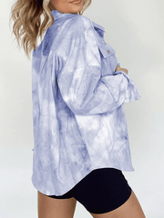 Inrosy veste en jean tie and dye boutonnage poches col chemise manches longues femme casual oversized décontracté blouse