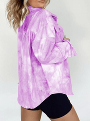 Inrosy veste en jean tie and dye boutonnage poches col chemise manches longues femme casual oversized décontracté blouse