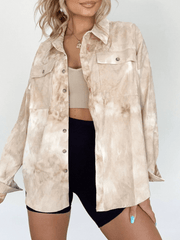 Inrosy veste en jean tie and dye boutonnage poches col chemise manches longues femme casual oversized décontracté blouse