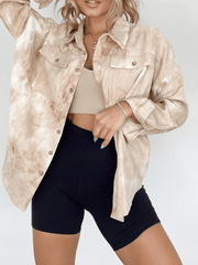Inrosy veste en jean tie and dye boutonnage poches col chemise manches longues femme casual oversized décontracté blouse