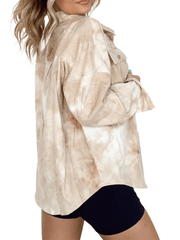 Inrosy veste en jean tie and dye boutonnage poches col chemise manches longues femme casual oversized décontracté blouse