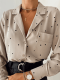 Inrosy chemise à pois mousseline boutonnage découpe v manches longues femme casual style tailleur élégant blouse