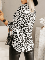 Inrosy chemise imprimé chaîne léopard boutonnage col chemise manches longues femme décontracté blouse hauts