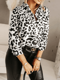 Inrosy chemise imprimé chaîne léopard boutonnage col chemise manches longues femme décontracté blouse hauts