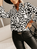 Inrosy chemise imprimé chaîne léopard boutonnage col chemise manches longues femme décontracté blouse hauts