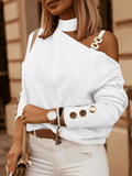 Inrosy t-shirt unicolore licou bretelle manches longues femme élégant mode décontracté blouse
