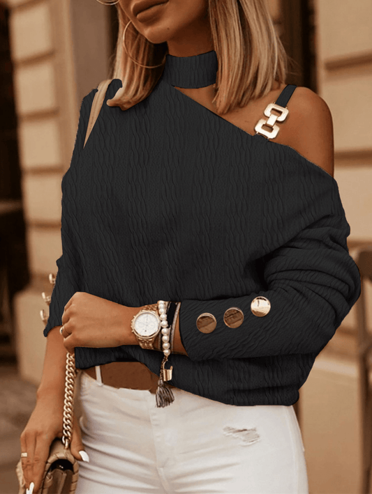 Inrosy t-shirt unicolore licou bretelle manches longues femme élégant mode décontracté blouse