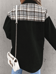 Inrosy veste en jean carreaux boutonnage poches col chemise manches longues femme style boyfriend oversized surchemise