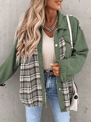 Inrosy veste en jean carreaux boutonnage poches col chemise manches longues femme style boyfriend oversized surchemise