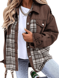 Inrosy veste en jean carreaux boutonnage poches col chemise manches longues femme style boyfriend oversized surchemise