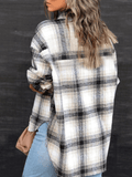 Inrosy surchemise femme carreaux fendu boutonnage poches col chemise manches longues femme mode vintage décontracté veste automne
