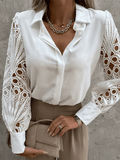 Inrosy chemisier dentelle boutonnage col chemise manches longues femme élégant mode décontracté blouse