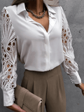 Inrosy chemisier dentelle boutonnage col chemise manches longues femme élégant mode décontracté blouse