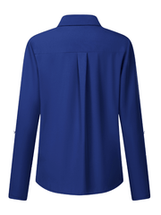 Inrosy blouse boutonnage poches col chemise manches retroussées manches longues femme élégant mode hauts