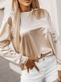 Inrosy blouse unicolore poches col rond manches longues femme élégant mode