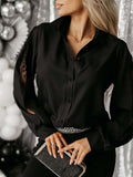 Inrosy blouse dentelle boutonnage col revers manches bishop manches longues femme casual élégant oversized décontracté