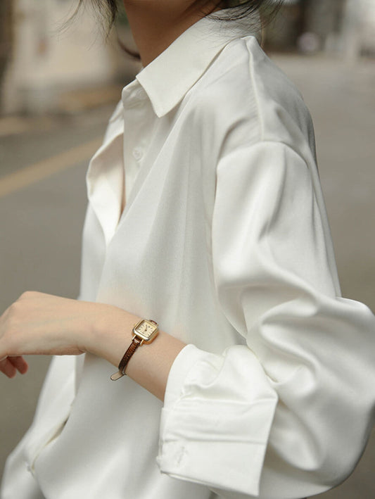 Inrosy chemisier de bureau unicolore manches longues femme casual ample oversized décontracté vintage blouse