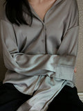 Inrosy chemisier de bureau unicolore manches longues femme casual ample oversized décontracté vintage blouse