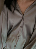 Inrosy chemisier de bureau unicolore manches longues femme casual ample oversized décontracté vintage blouse