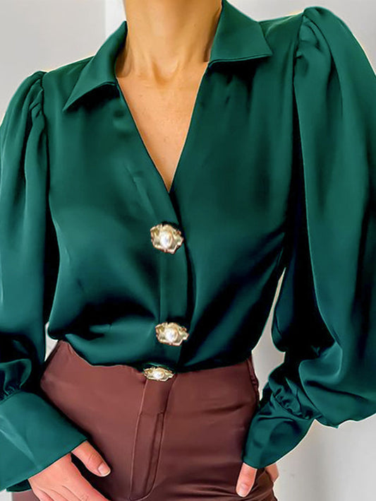Inrosy blouse boutons v-cou manches longues femme casual élégant mode lâche ample décontracté chemise