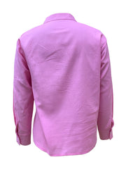 Inrosy blouse unicolore en lin col cheminée v-cou manches longues femme casual style tailleur décontracté