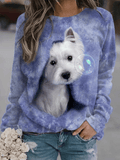 Inrosy sweatshirt modèle de chiot col rond manches longues femme casual mignon mode décontracté noël