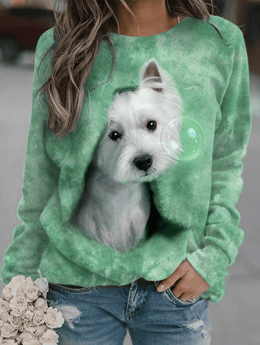Inrosy sweatshirt modèle de chiot col rond manches longues femme casual mignon mode décontracté noël